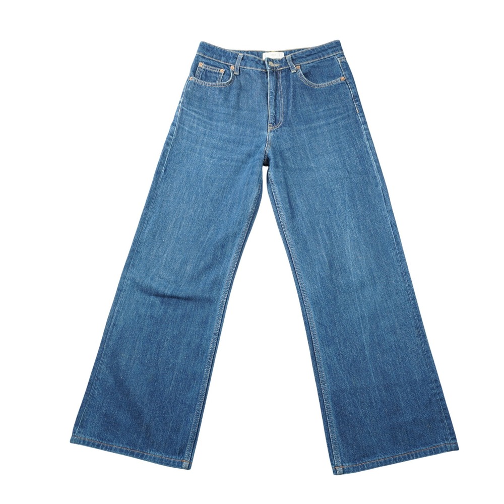 Mango MNG Women's Size 4 Denim 100% Cotton Wide Leg High Waisted‎ Blue Jeans